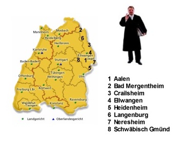 Das Bild zeigt den Bezirk des Landgerichts Ellwangen